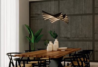Sala de Jantar moderna com Lustre Moderno de LED Quadrados Sogno Preto